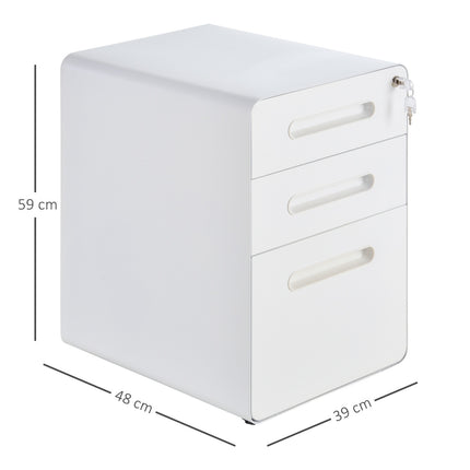 Office filing cabinet - 3-drawer steel, white, 39x48x59cm