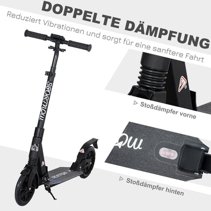 Height adjustable scooter with shock absorption system