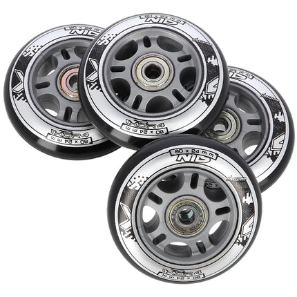 Roller Skate Wheels 80x24mm Black, ABEC-9 Bearings Set