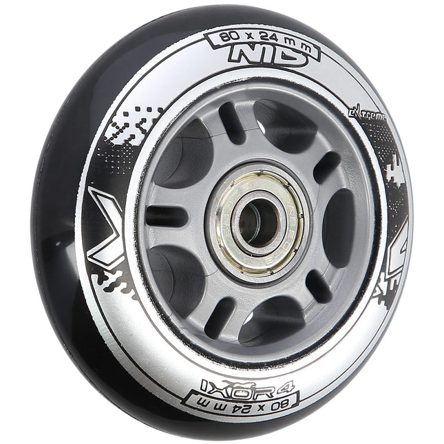 Roller Skate Wheels 80x24mm Black, ABEC-9 Bearings Set