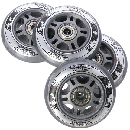 Roller Skate Wheels 80x24mm, Clear, ABEC-7 Bearings Set