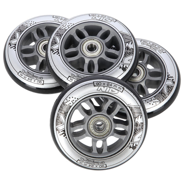 Roller Skate Wheels 90x24 82A Black + ABEC-9 Bearings Set