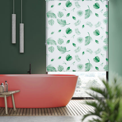 Roller blind for shower Leaves green