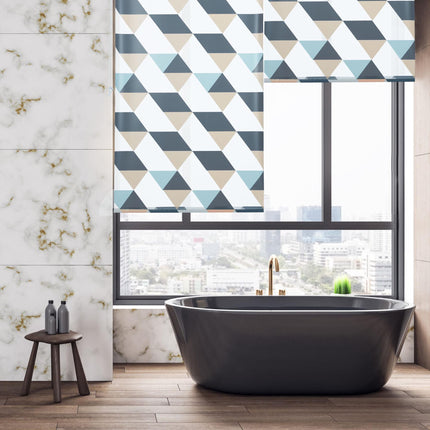 Roller blind for shower with geometric design