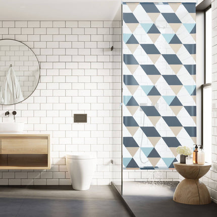 Roller blind for shower with geometric design