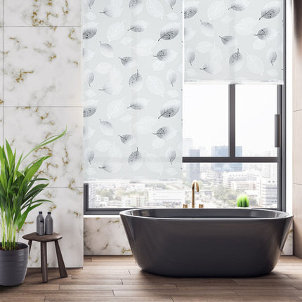 Roller blind for shower with leaf design