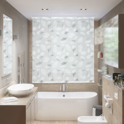 Roller blind for shower with leaf design