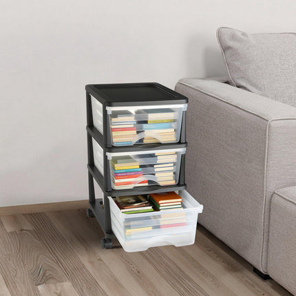 Rolling 3-Drawer Plastic Storage Cart with Wheels, Clear