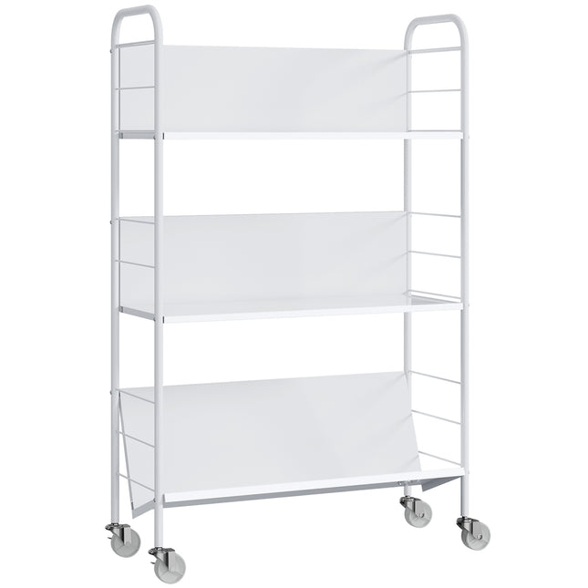 Rolling 3-Tier Metal Bookshelf, 69x26x108 cm, White