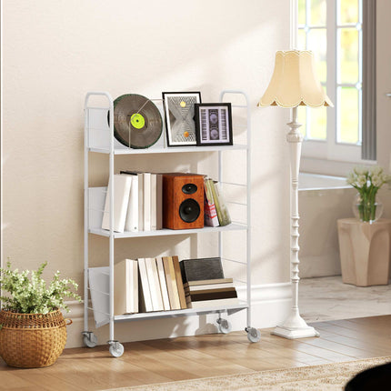 Rolling 3-Tier Metal Bookshelf, 69x26x108 cm, White