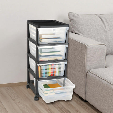 Rolling 4-Drawer Clear Plastic Storage Cart With Wheels