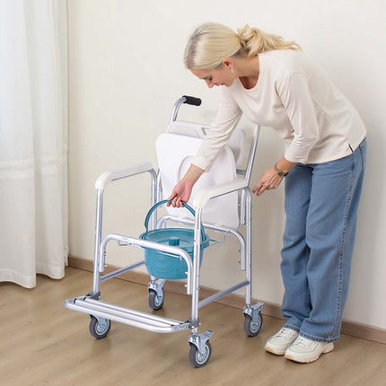 Rolling Bedside Commode Chair, 4-in-1, 159 kg Capacity
