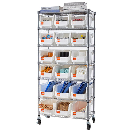 Rolling Bin Storage Rack, 7-Tier, 18 Bins, Steel, Wheels