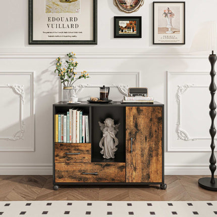Rolling Cabinet with 2 Drawers & 4 Shelves