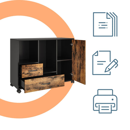 Rolling Cabinet with 2 Drawers & 4 Shelves