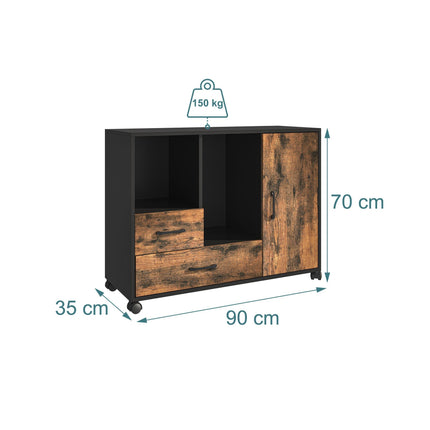Rolling Cabinet with 2 Drawers & 4 Shelves