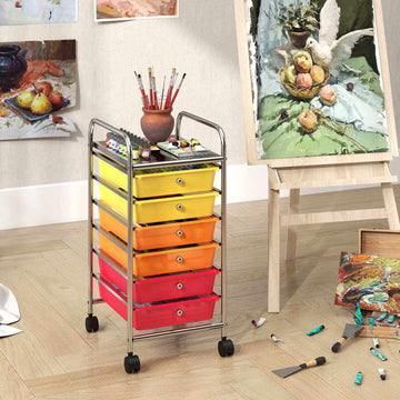 Rolling Cart with 6 Colorful Drawers & Lockable Wheels