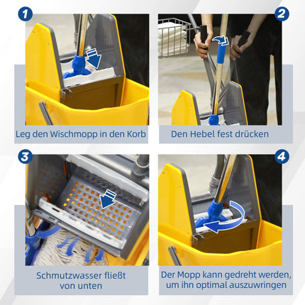 Rolling Cleaning Bucket, 26L, Plastic, Metal Handle