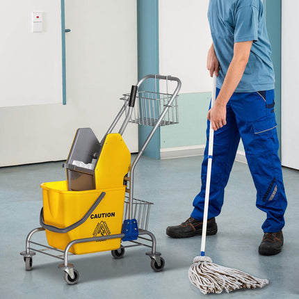 Rolling Cleaning Bucket, 26L, Plastic, Metal Handle