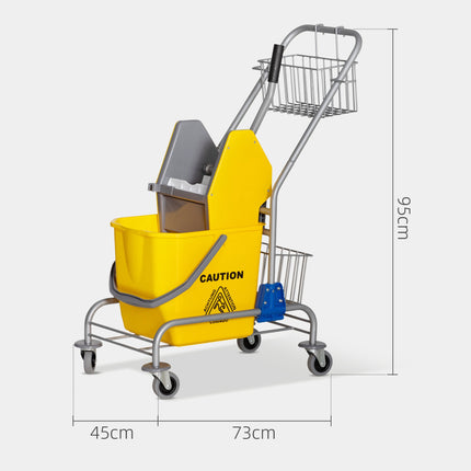 Rolling Cleaning Bucket, 26L, Plastic, Metal Handle