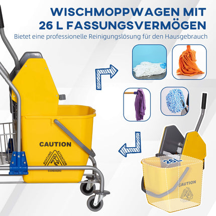 Rolling Cleaning Bucket, 26L, Plastic, Metal Handle