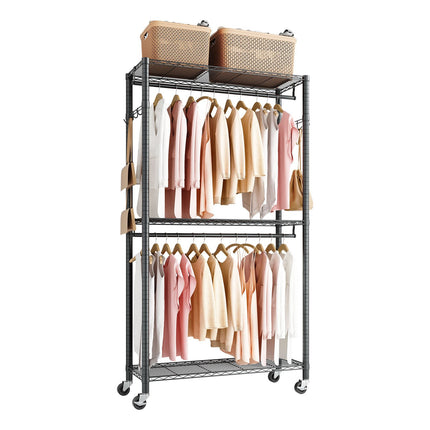 Rolling Clothes Rack, 3-Tier Adjustable, 204 kg Capacity