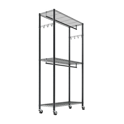 Rolling Clothes Rack, 3-Tier Adjustable, 204 kg Capacity