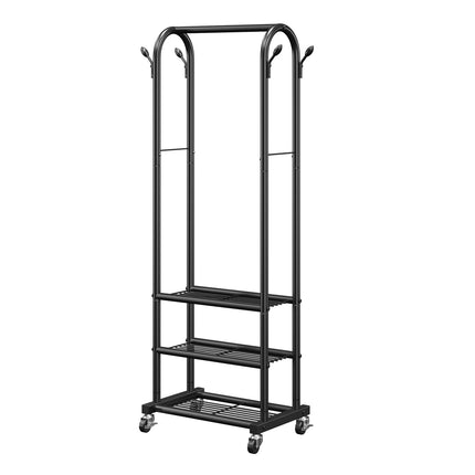 Rolling Clothes Rack – Hanging Rod, 3 Shelves, 45 kg