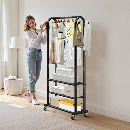 Rolling Clothes Rack – Hanging Rod, 3 Shelves, 45 kg