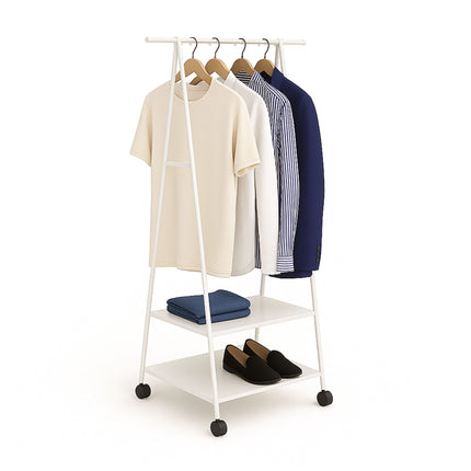 Rolling Clothes Rack with 2 Fabric Shelves & Wheels