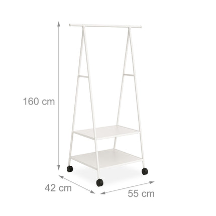 Rolling Clothes Rack with 2 Fabric Shelves & Wheels