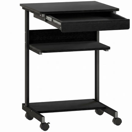 Rolling Computer Desk with Drawer, Shelves and Locking Casters