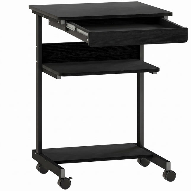 Rolling Computer Desk with Drawer, Shelves and Locking Casters
