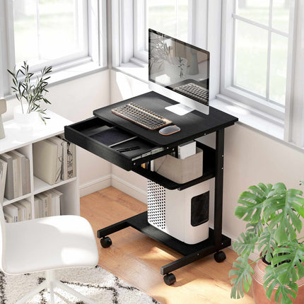 Rolling Computer Desk with Drawer, Shelves and Locking Casters