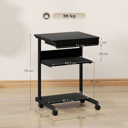 Rolling Computer Desk with Drawer, Shelves and Locking Casters