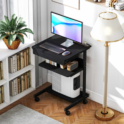 Rolling Computer Desk with Drawer, Shelves and Locking Casters