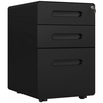 Rolling file cabinet - 3 drawers, steel, black, 39x48x59 cm