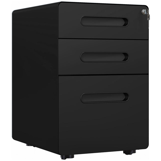 Rolling file cabinet - 3 drawers, steel, black, 39x48x59 cm