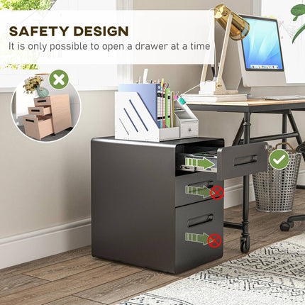 Rolling file cabinet - 3 drawers, steel, black, 39x48x59 cm