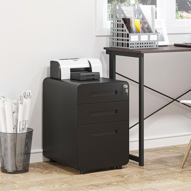 Rolling file cabinet - 3 drawers, steel, black, 39x48x59 cm