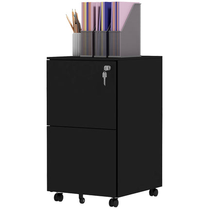 Lockable filing cabinet in black steel on wheels, 2 drawers