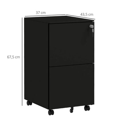 Lockable filing cabinet in black steel on wheels, 2 drawers