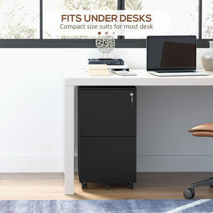 Lockable filing cabinet in black steel on wheels, 2 drawers