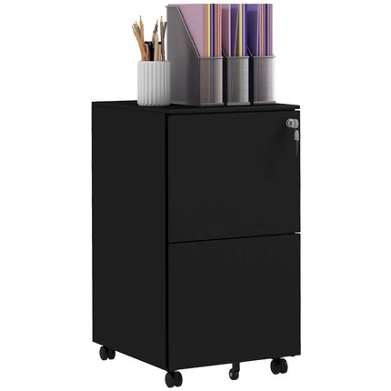 Lockable filing cabinet in black steel on wheels, 2 drawers