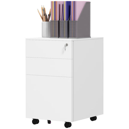 Rolling filing cabinet in steel, Lockable, 3 drawers, A4 size