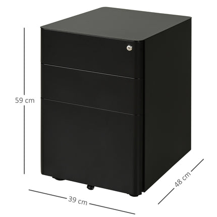 Mobile Steel filing cabinet with 3 drawers, Black 39x48x59Cm