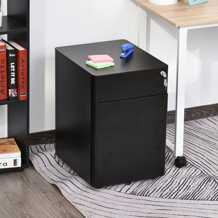 Mobile Steel filing cabinet with 3 drawers, Black 39x48x59Cm