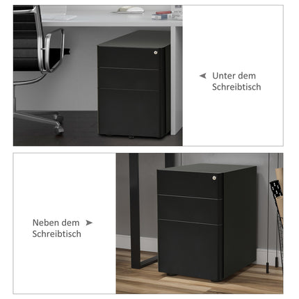 Mobile Steel filing cabinet with 3 drawers, Black 39x48x59Cm