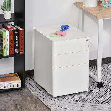 White mobile filing cabinet in steel with 3 drawers, 39x48x59 cm