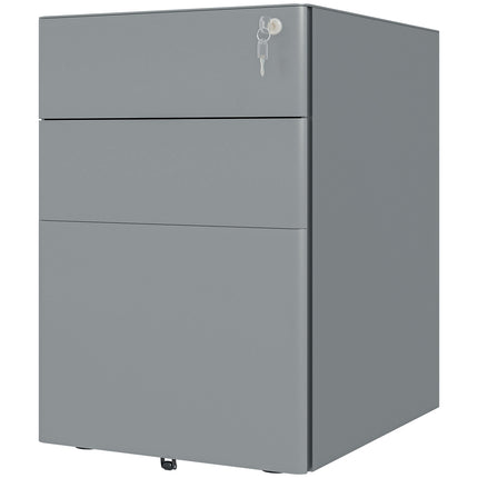 Gray rolling mobile filing cabinet with lockable drawers
